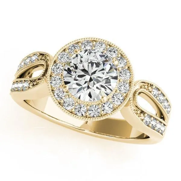 Colleen Round Center Stone Milgrain Split Shank Halo Engagement Ring