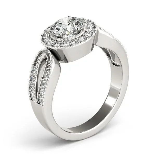 Colleen Round Center Stone Milgrain Split Shank Halo Engagement Ring