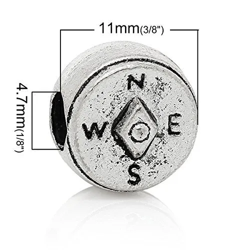 Compass European Charm Spacer Bead for European Snake Chain Charm Bracelet