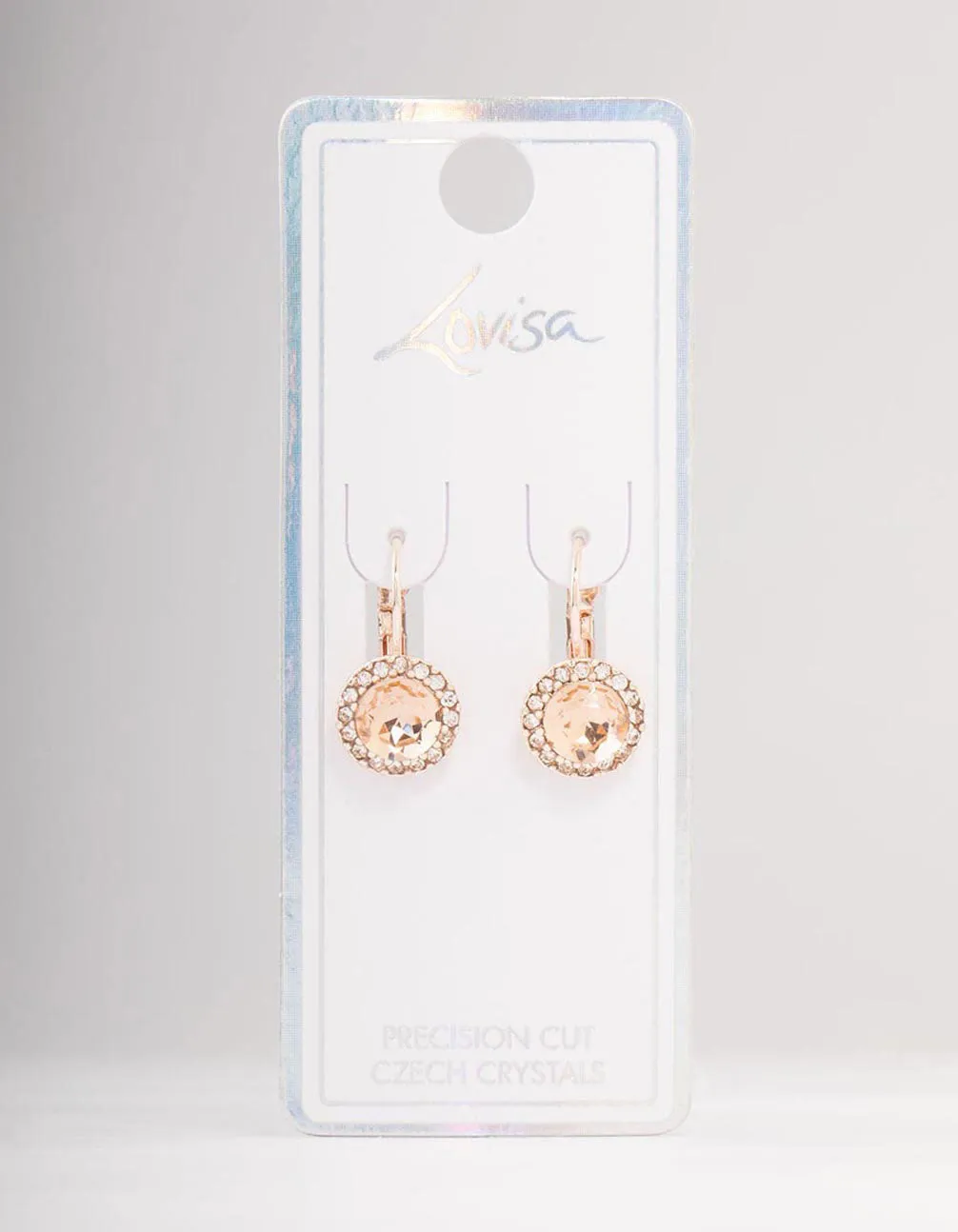 Continental Halo Pink Bohemia Czech Crystal Rose Gold Stud Earrings