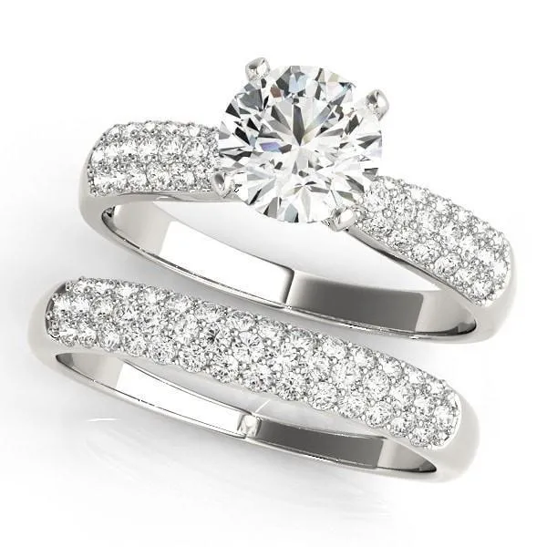 Corin Round Center Stone Triple Diamond Tapered Two-Tone Engagement Ring