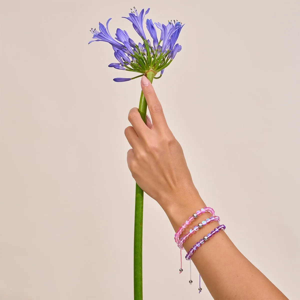 Cosmic Purple | Silver | Galaxy Glass Macrame Bead Bracelet