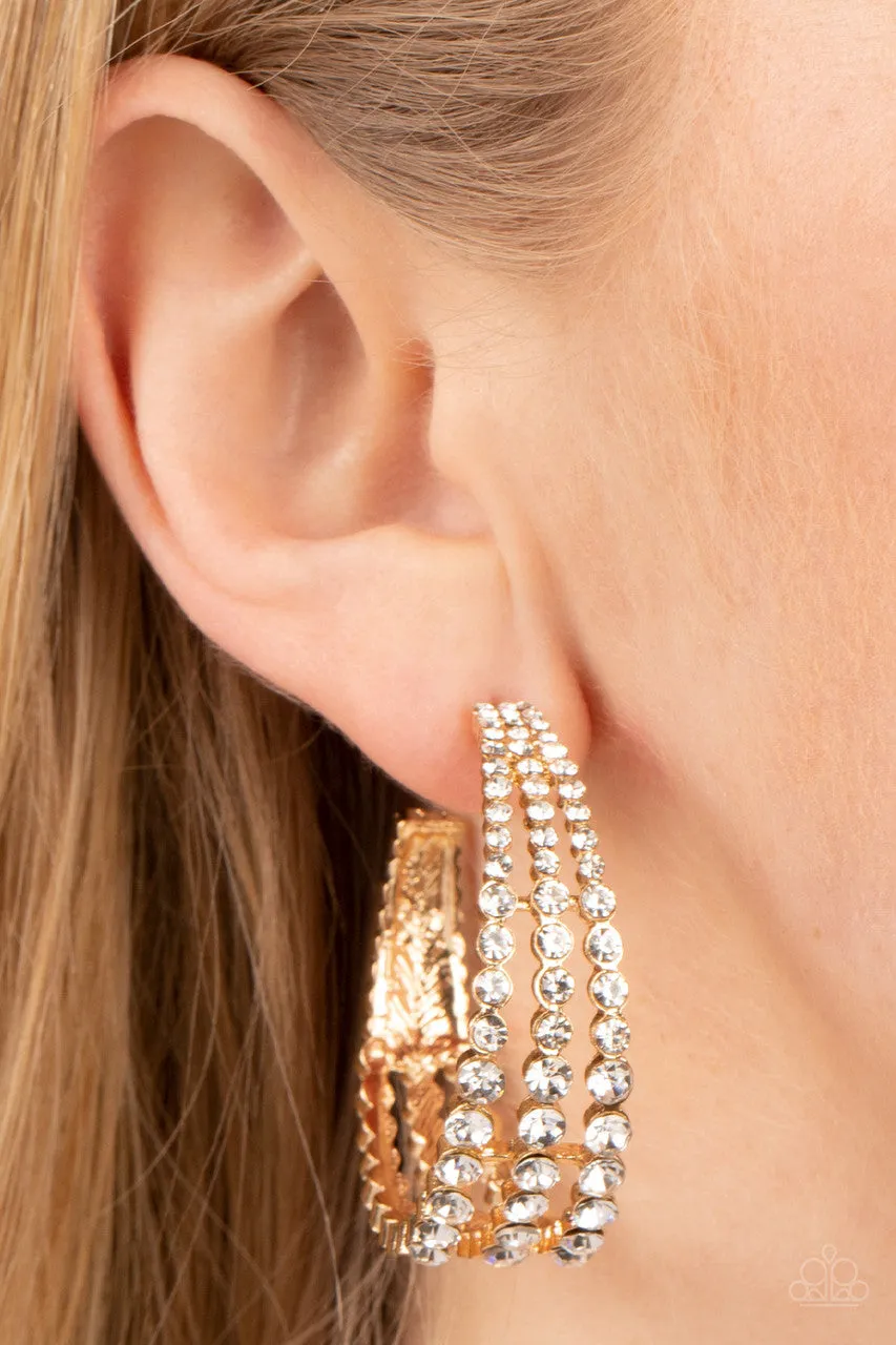 Cosmopolitan Cool - Gold - White Rhinestone Paparazzi Earrings