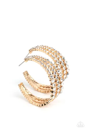 Cosmopolitan Cool - Gold - White Rhinestone Paparazzi Earrings