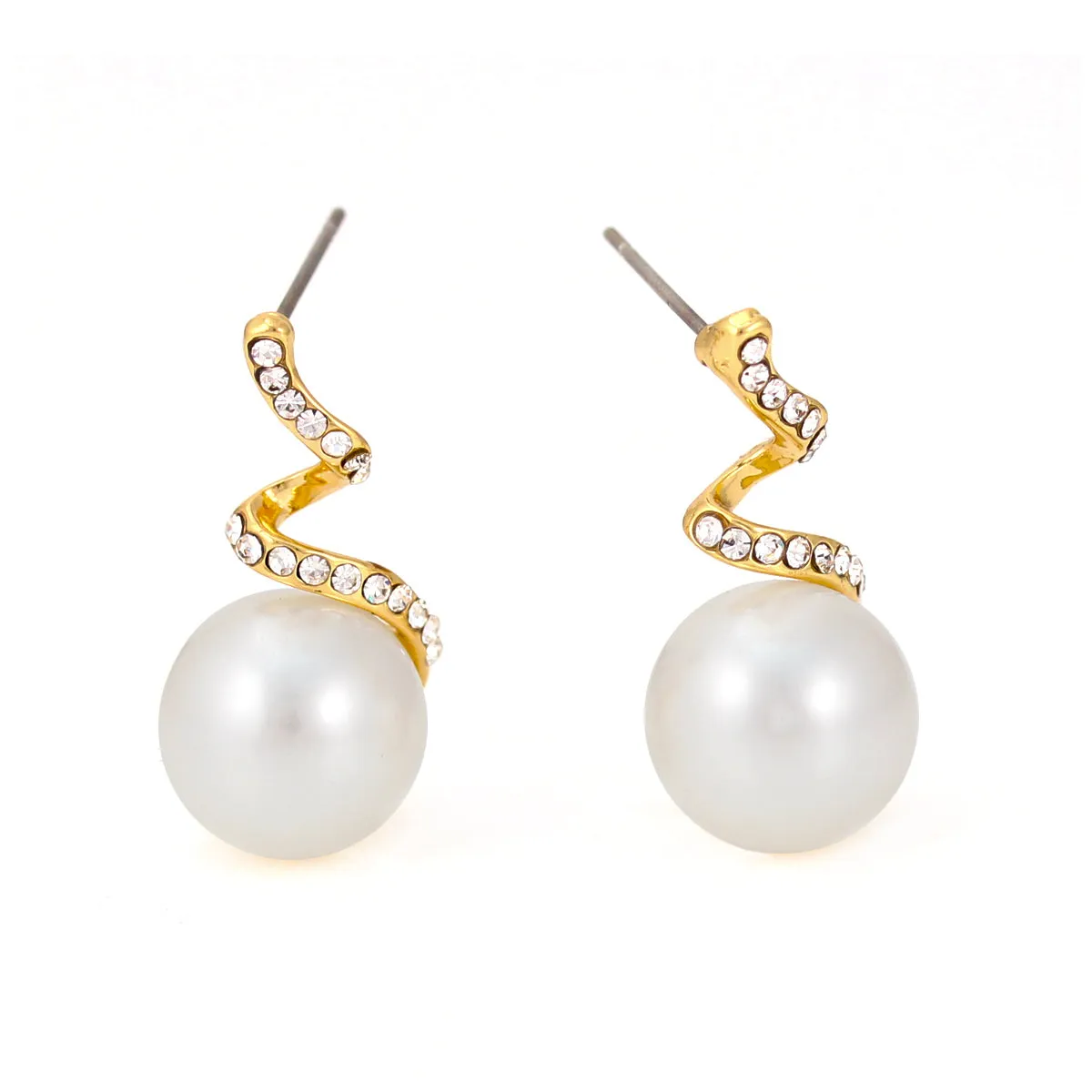 CREAM PEARL GOLD CRYSTAL TWISTED EARRINGS #SWR-CP6153GLD (HH10)