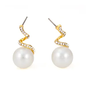 CREAM PEARL GOLD CRYSTAL TWISTED EARRINGS #SWR-CP6153GLD (HH10)