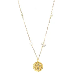 Cross Diamond Disc Pearl Necklace