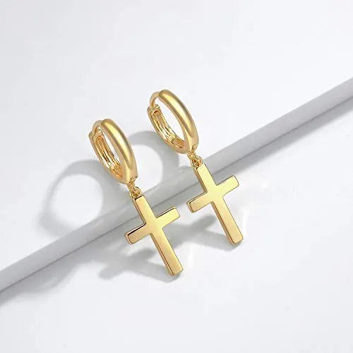 Cross Earrings Gold Huggie Hoop Dangle Drop