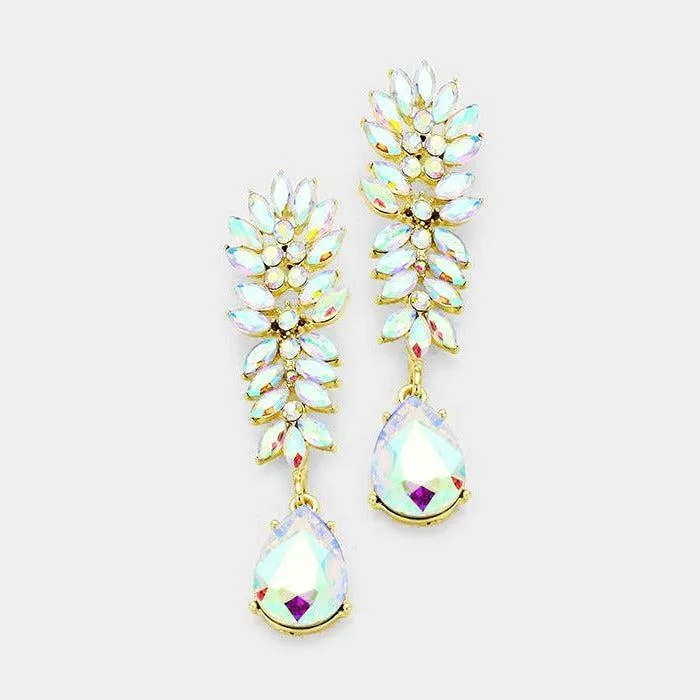 Crystal Abalone Cluster Teardrop Evening Earrings