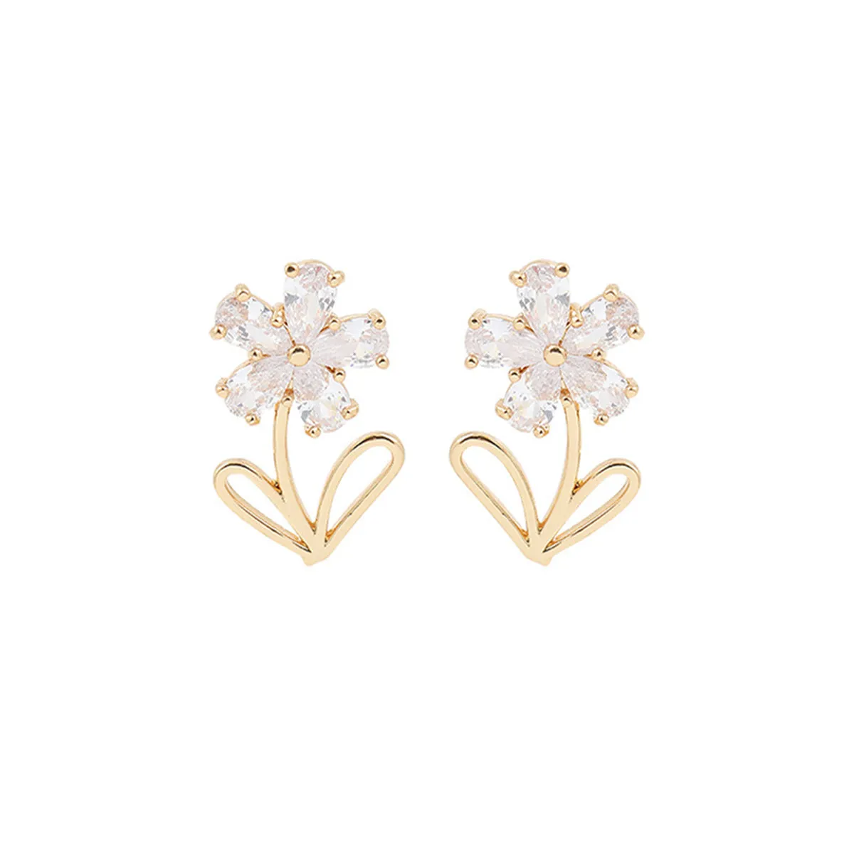 Crystal & 18K Gold-Plated Flower Stud Earrings