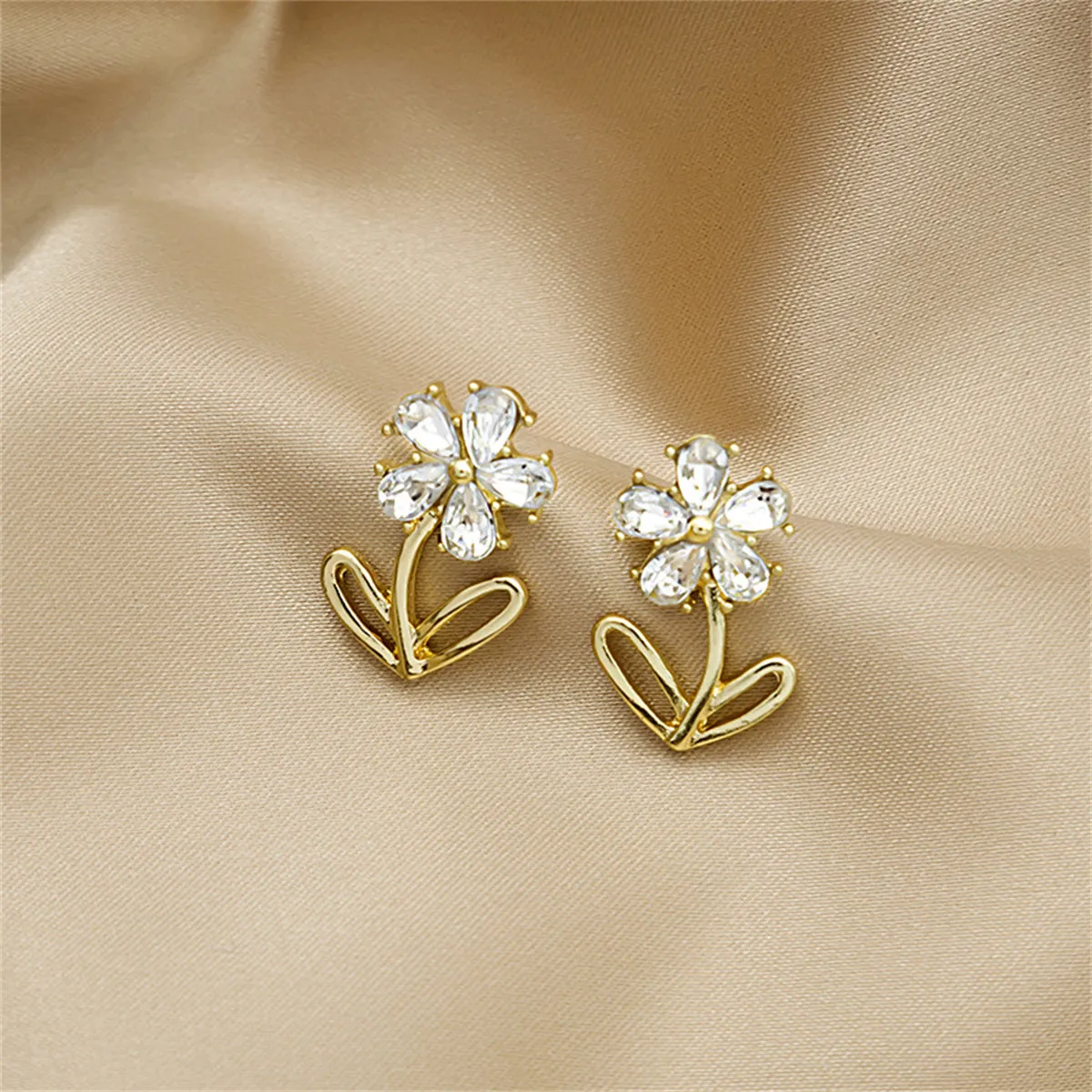 Crystal & 18K Gold-Plated Flower Stud Earrings