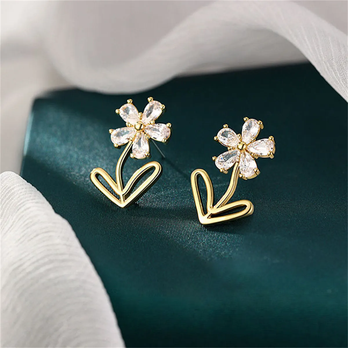 Crystal & 18K Gold-Plated Flower Stud Earrings