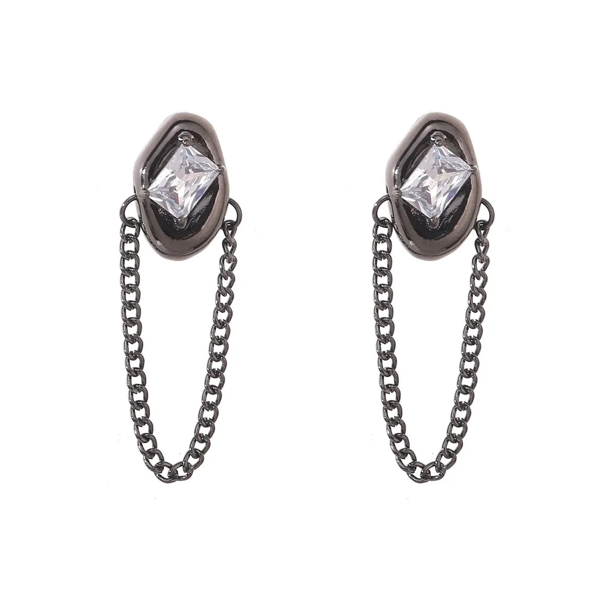 Crystal & Black-Tone Oval Tassel Drop Earrings