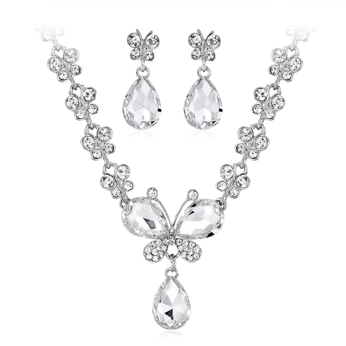Crystal & Cubic Zirconia Butterfly Drop Earrings & Necklace Set