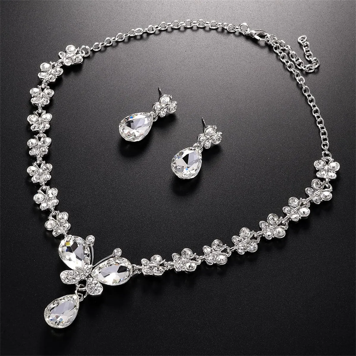 Crystal & Cubic Zirconia Butterfly Drop Earrings & Necklace Set