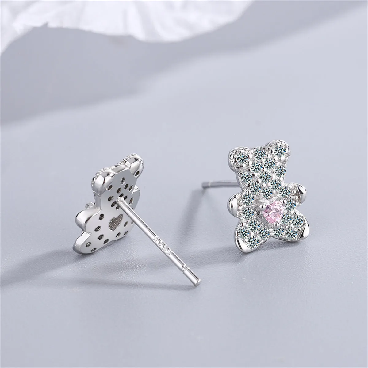 Crystal & Cubic Zirconia Heart Bear Stud Earrings