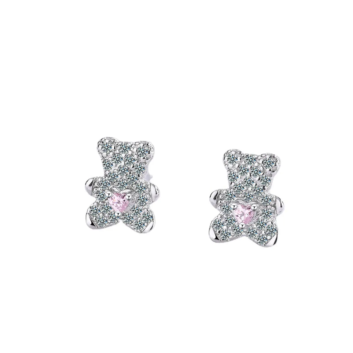 Crystal & Cubic Zirconia Heart Bear Stud Earrings