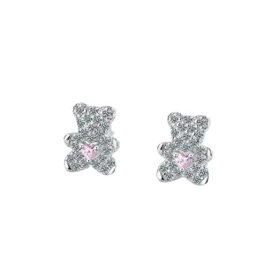 Crystal & Cubic Zirconia Heart Bear Stud Earrings