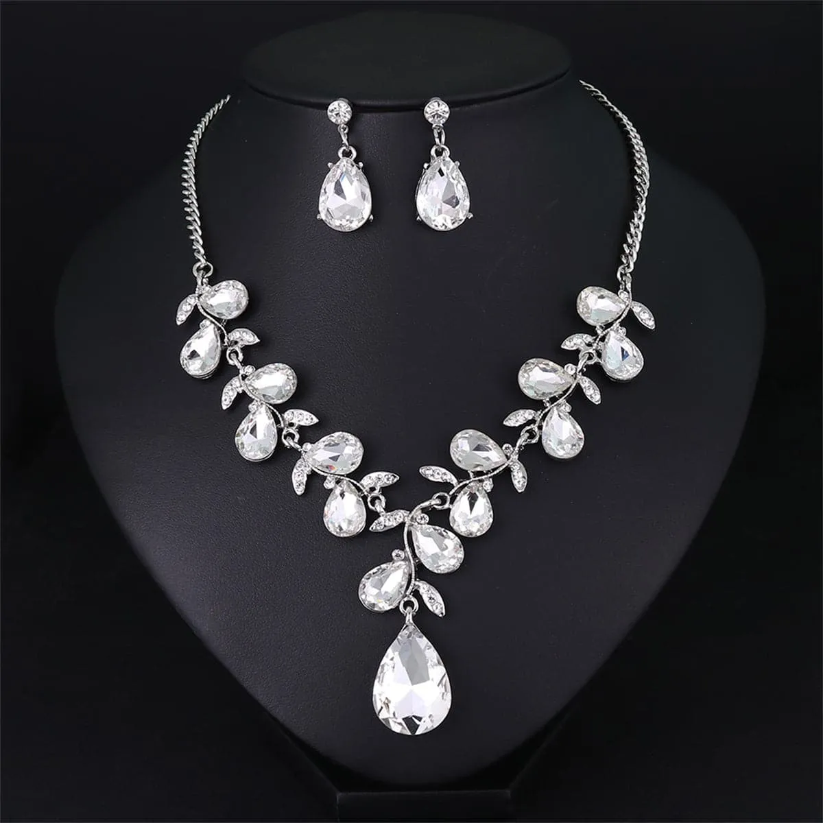 Crystal & Cubic Zirconia Vine Drop Earrings & Necklace Set