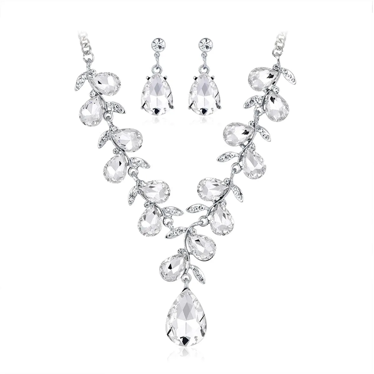 Crystal & Cubic Zirconia Vine Drop Earrings & Necklace Set