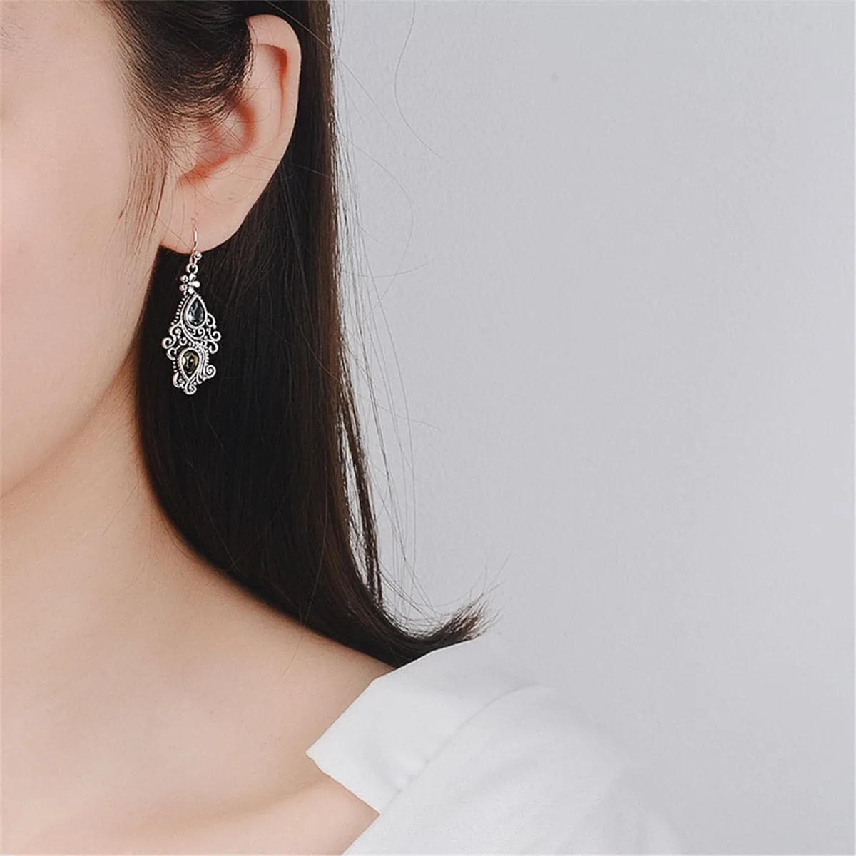 Crystal & Silver-Plated Double Pear Cut Drop Earrings