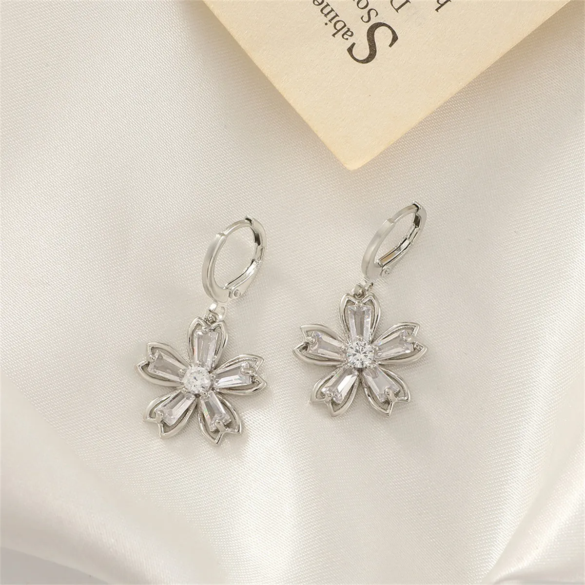Crystal & Silver-Plated Floral Huggie Earrings