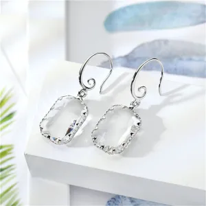 Crystal & Silver-Plated Rectangle Drop Earrings