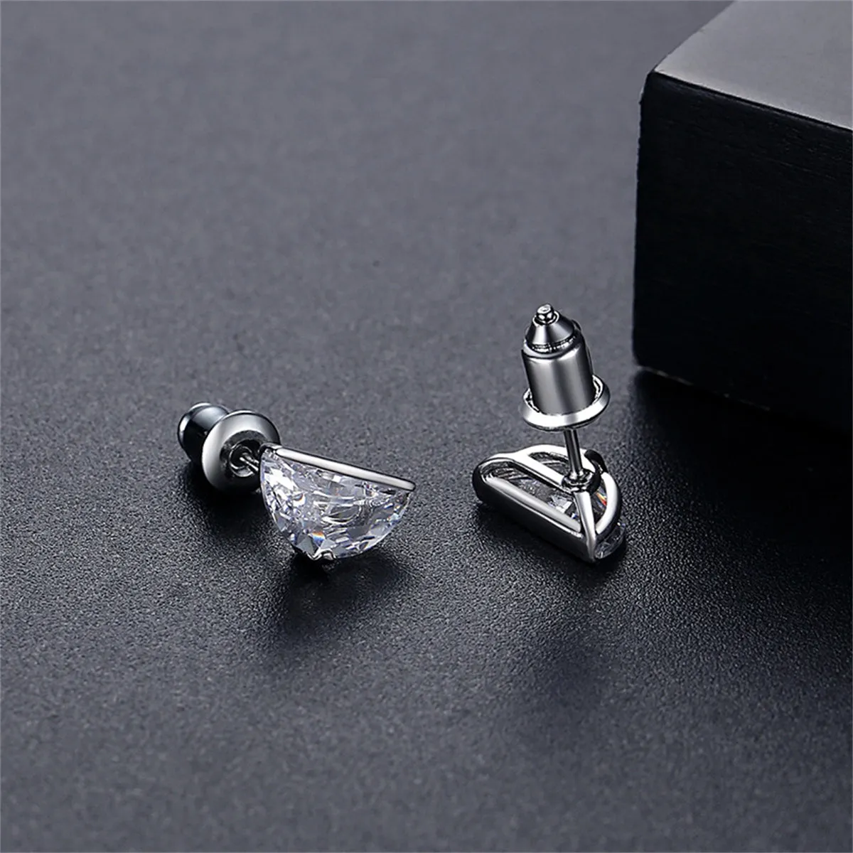 Crystal & Silver-Plated Semicircular Stud Earring