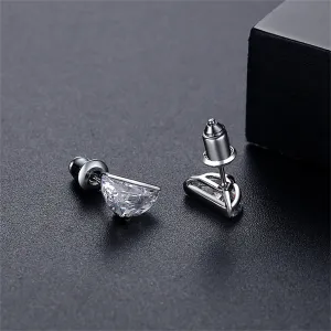 Crystal & Silver-Plated Semicircular Stud Earring