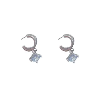 Crystal & Silver-Plated Twisted Square Huggie Earrings