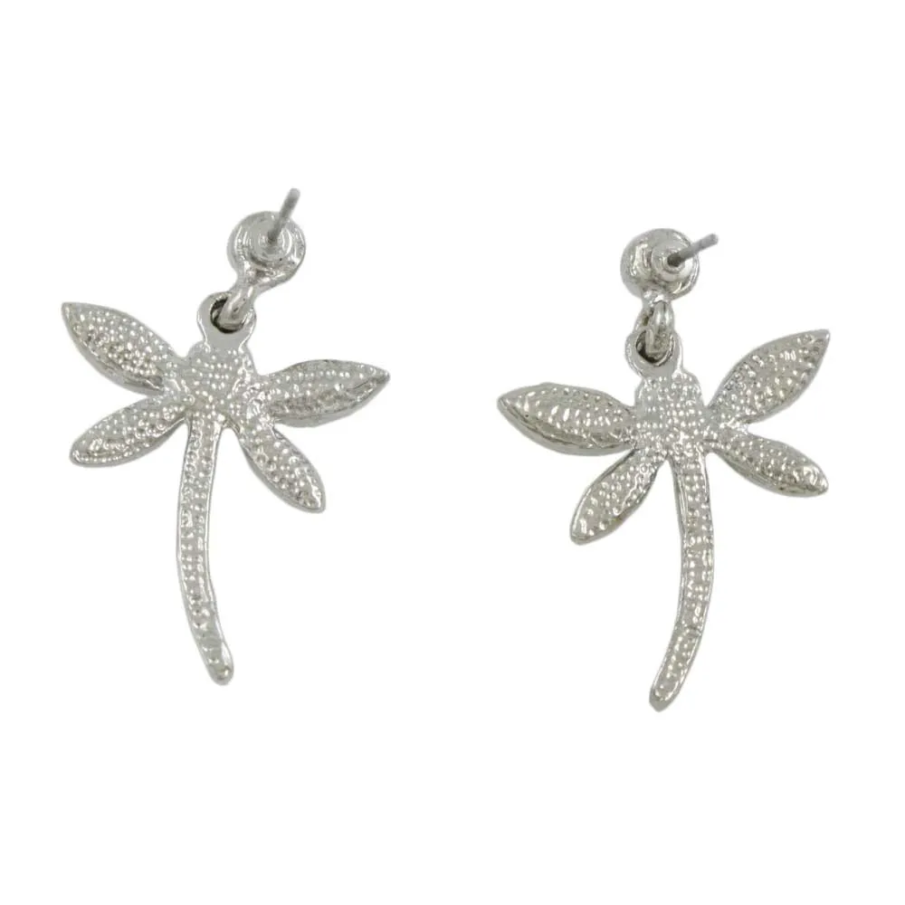 Crystal and Black Dangling Dragonfly Pierced Earring - REC764
