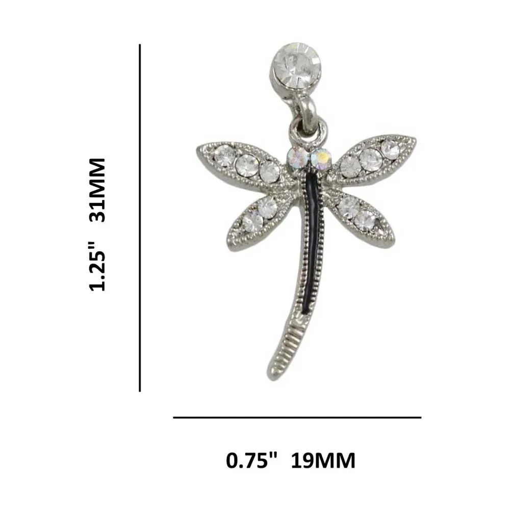 Crystal and Black Dangling Dragonfly Pierced Earring - REC764