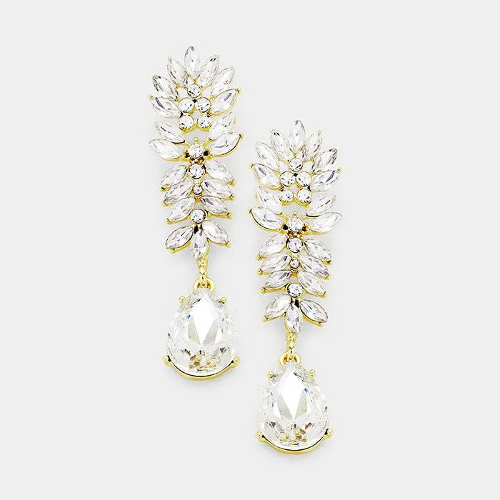 Crystal Clear Cluster Teardrop Evening Earrings