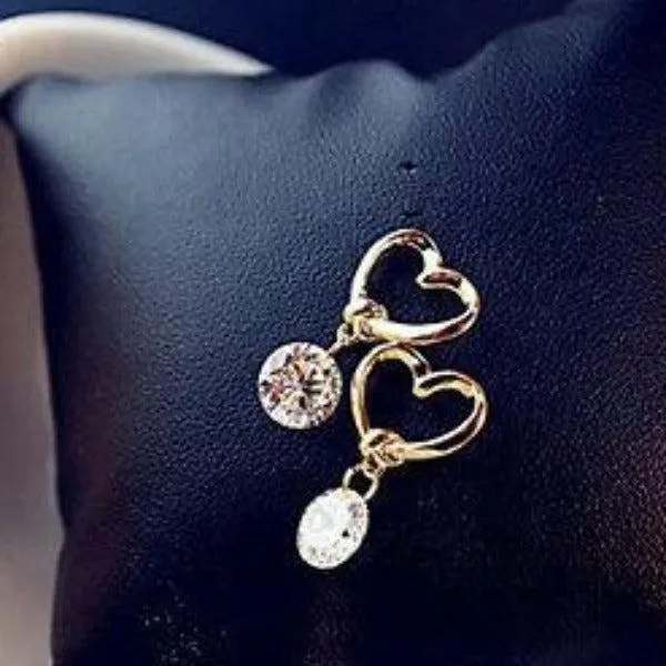 Crystal Heart Gold Dangle Earrings
