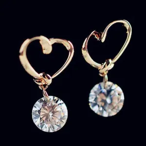 Crystal Heart Gold Dangle Earrings