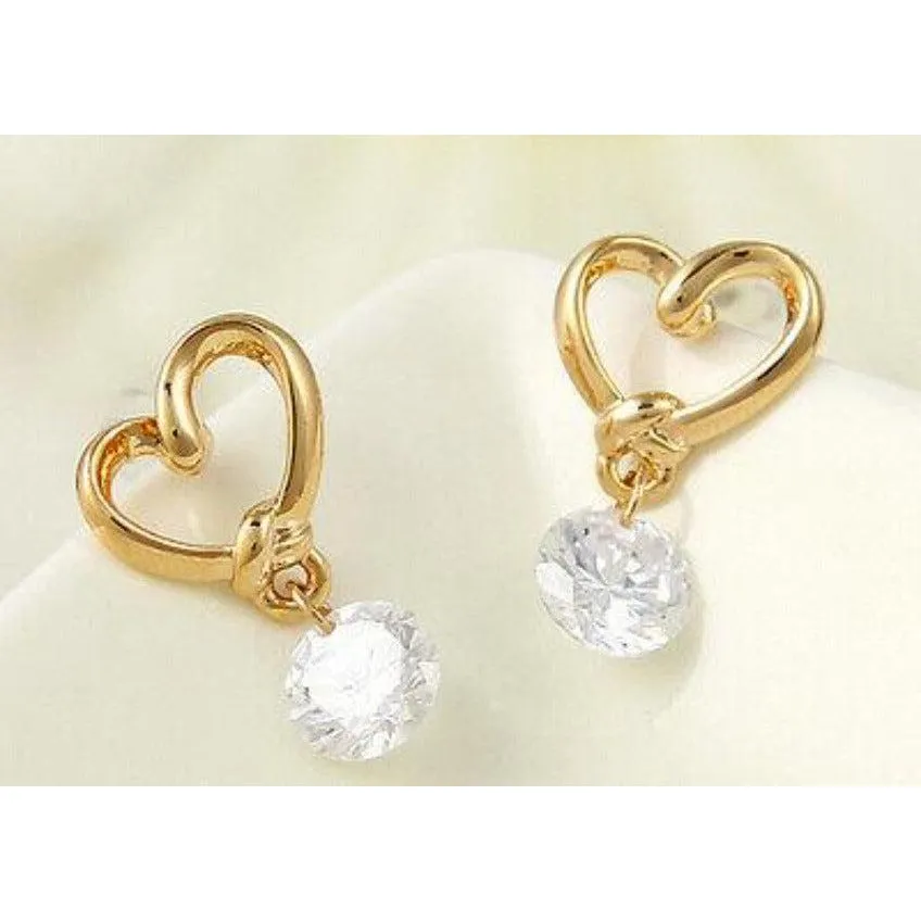 Crystal Heart Gold Dangle Earrings