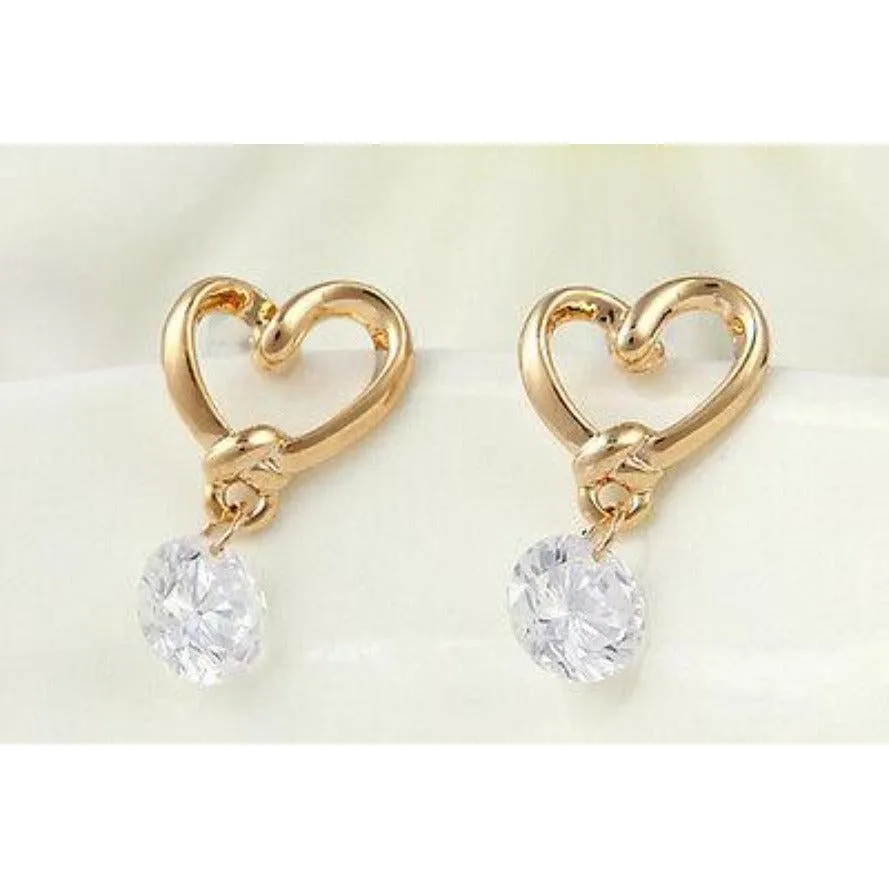 Crystal Heart Gold Dangle Earrings