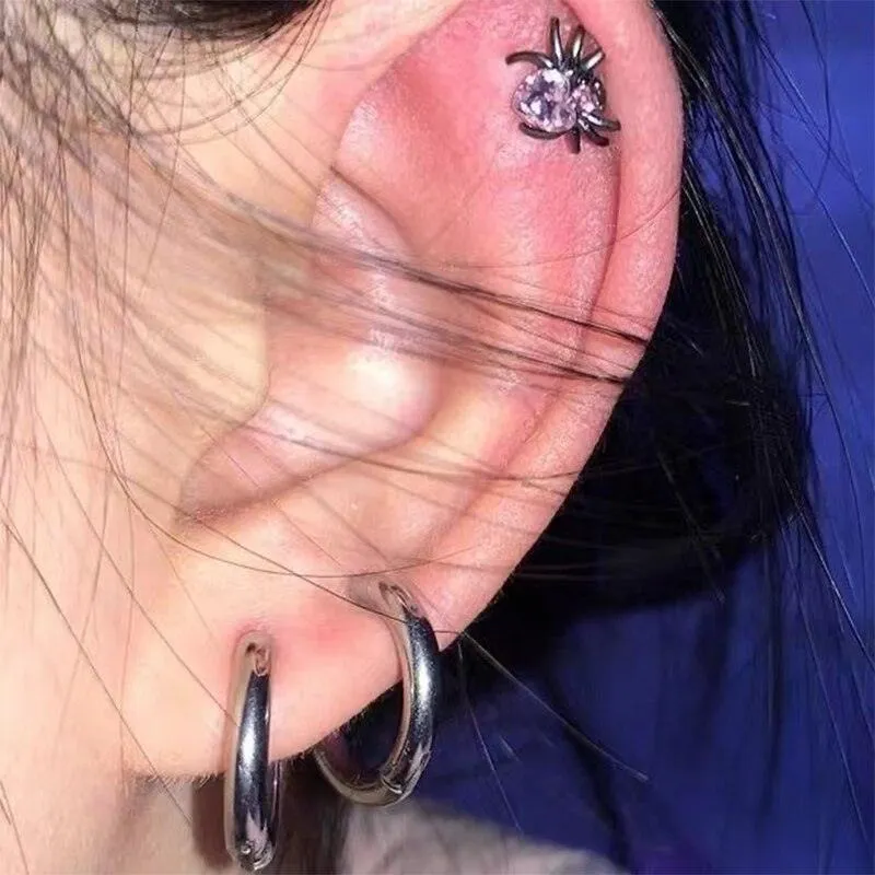 Crystal Heart Spider Stud Snake Goth Earrings