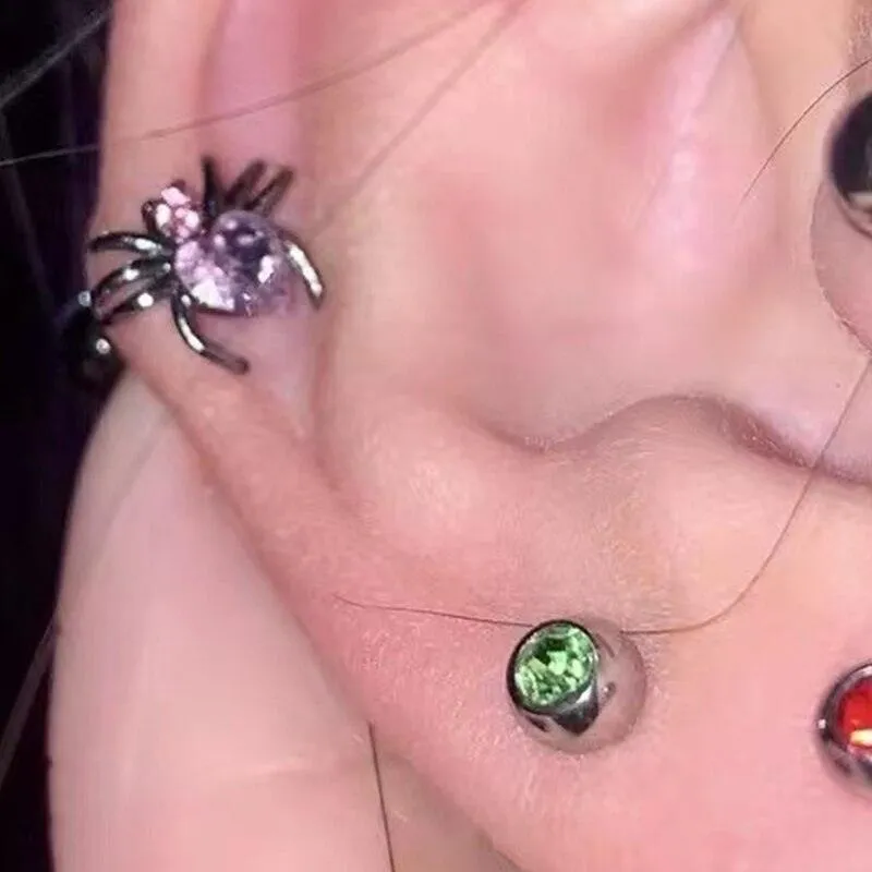 Crystal Heart Spider Stud Snake Goth Earrings