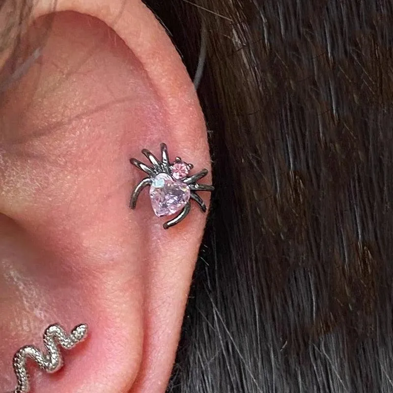 Crystal Heart Spider Stud Snake Goth Earrings