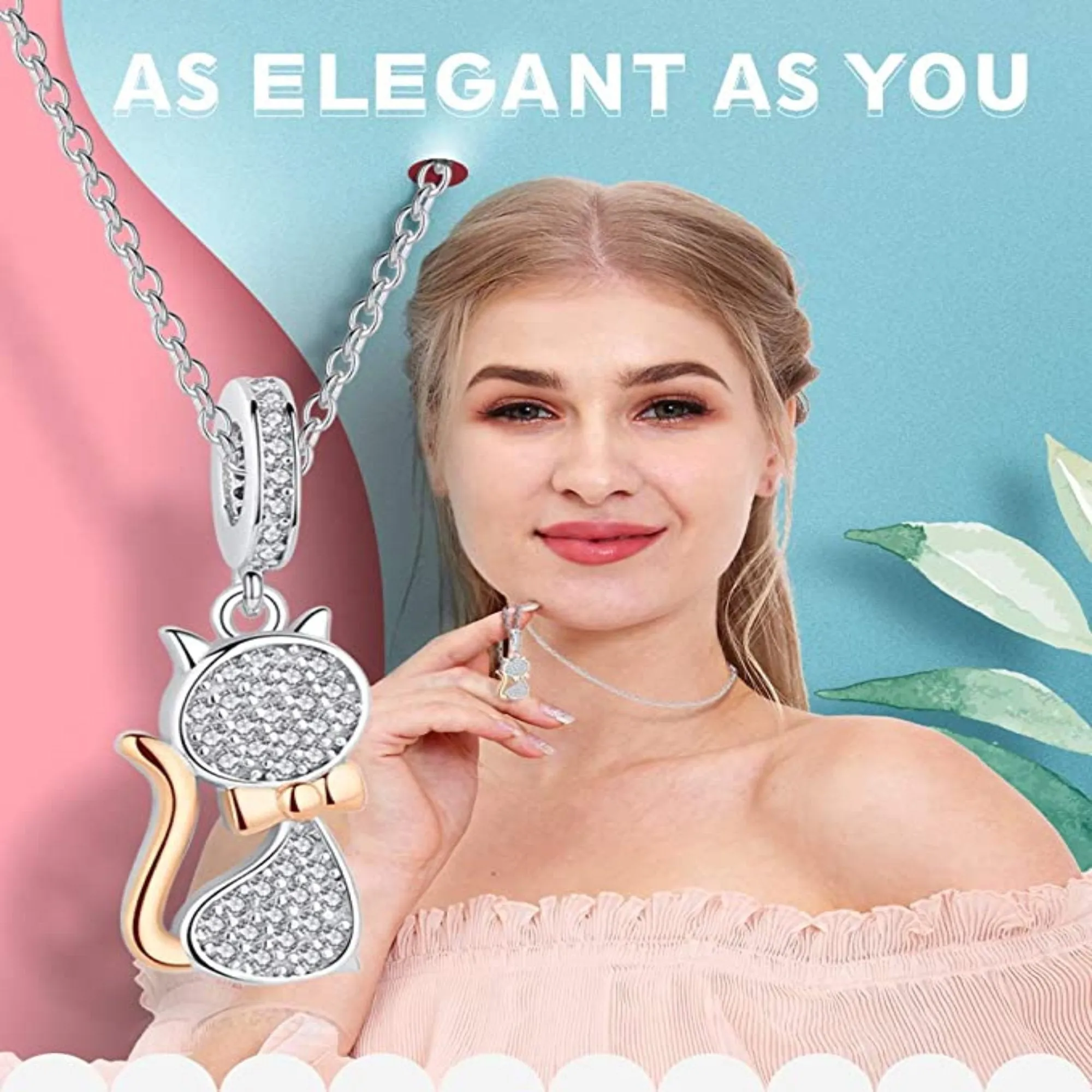 Crystal Kitty Cat Dangle Pendant Charm