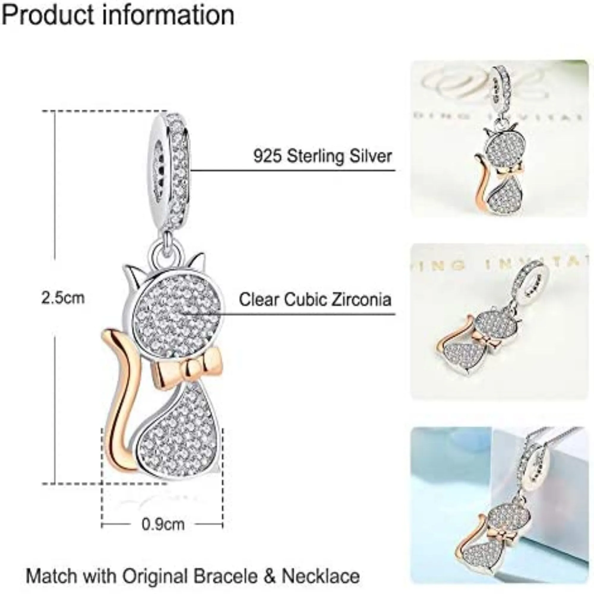 Crystal Kitty Cat Dangle Pendant Charm