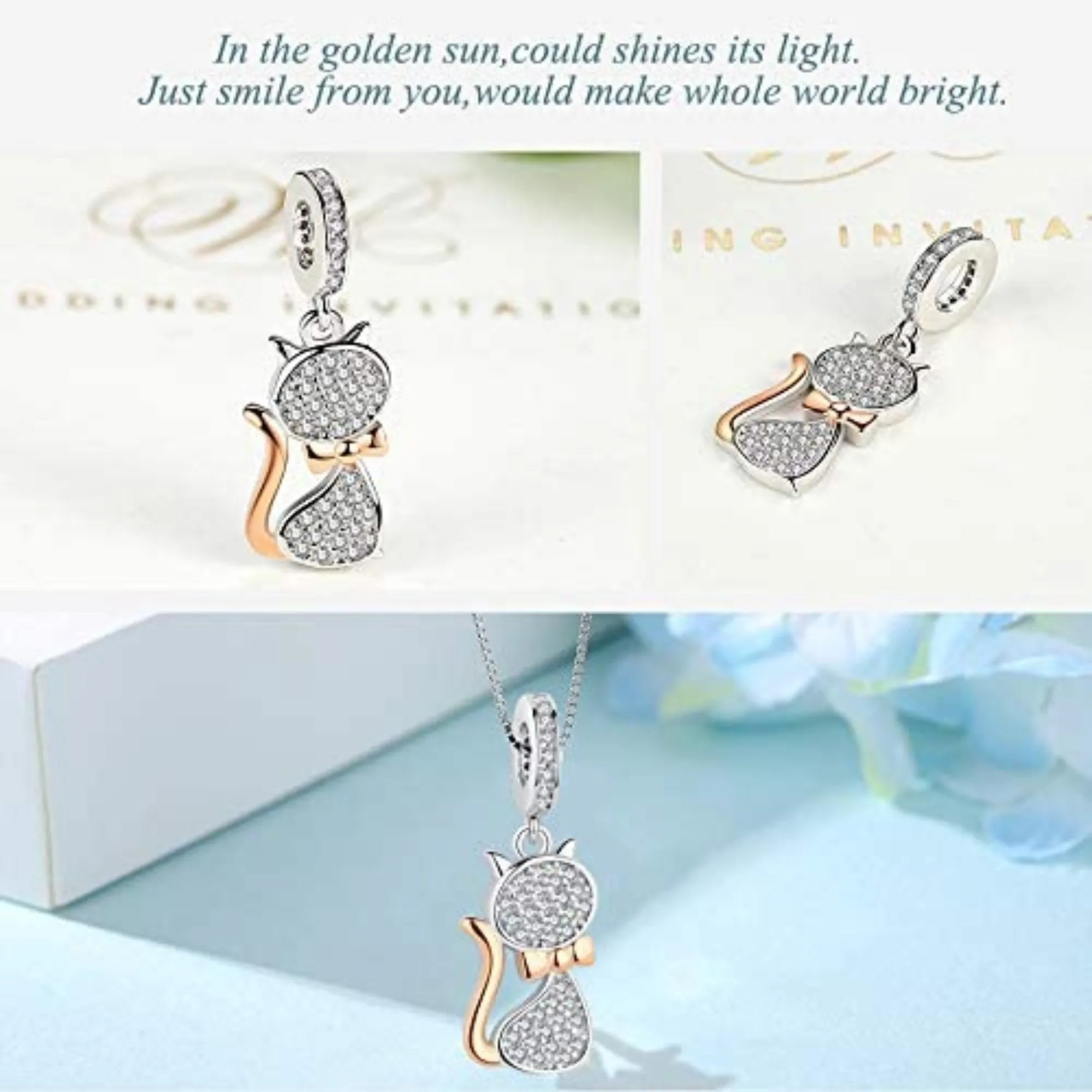 Crystal Kitty Cat Dangle Pendant Charm