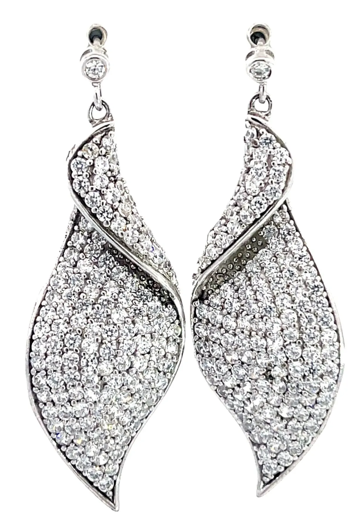 Crystal Leaf Sterling Silver Drop Earring