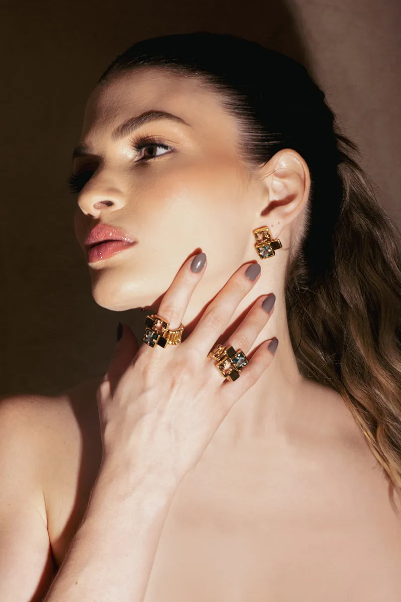 Crystal Mosaic Stud Earrings - Hypoallergenic