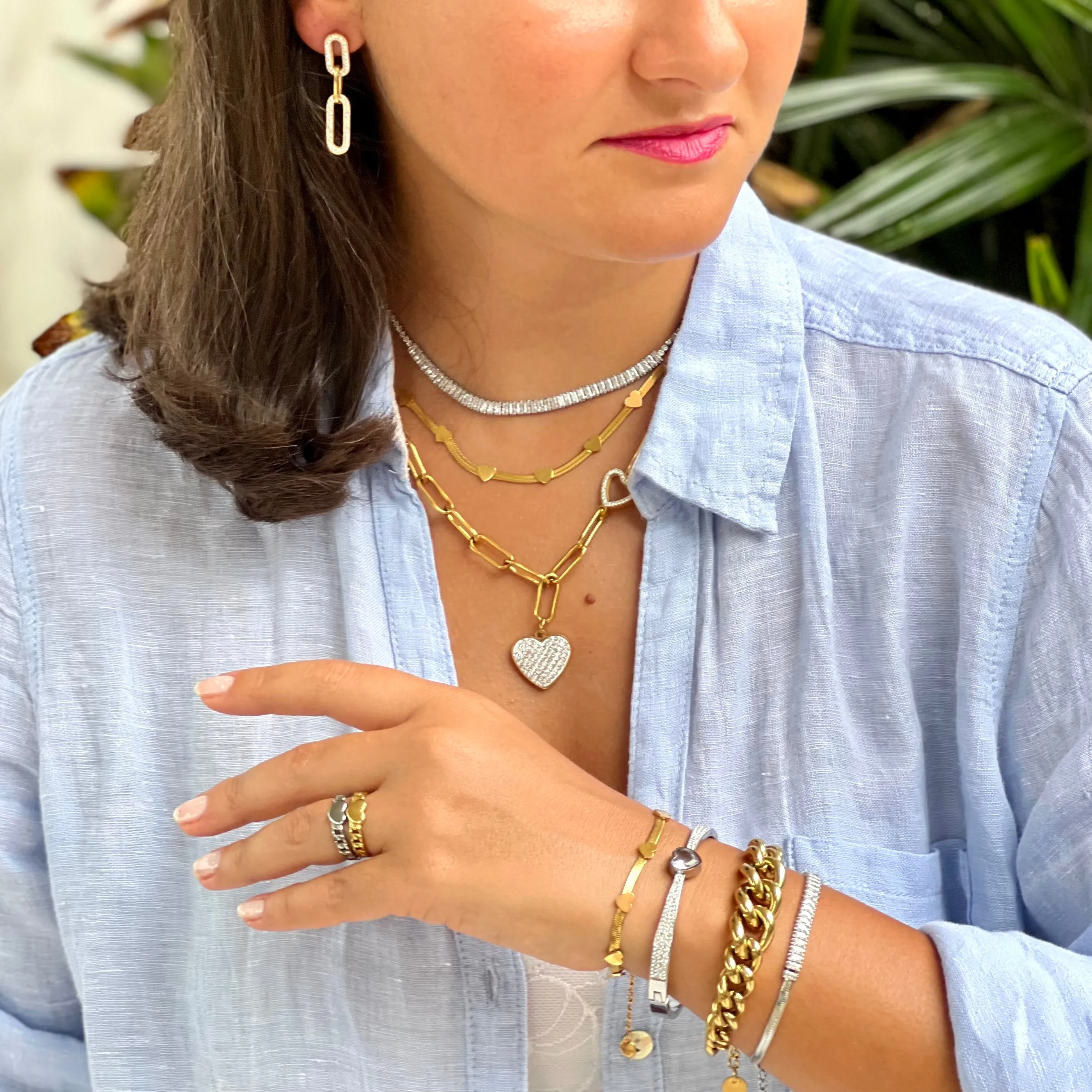 Crystal Oval Chain Gold Earring