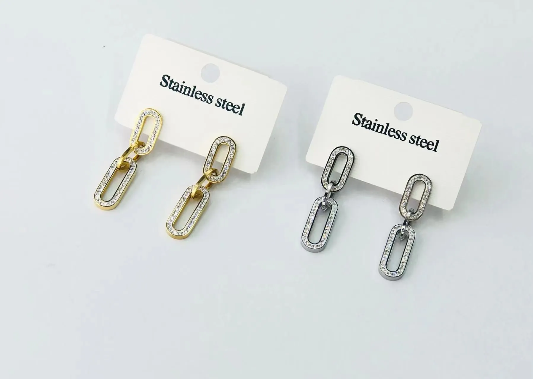 Crystal Oval Chain Gold Earring