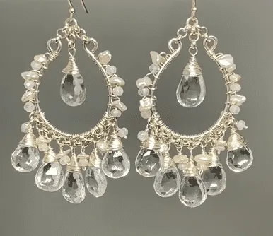 Crystal Quartz Hoop Chandelier Earrings Sterling Silver