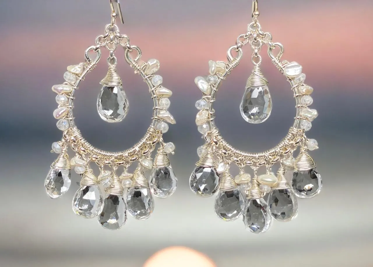 Crystal Quartz Hoop Chandelier Earrings Sterling Silver