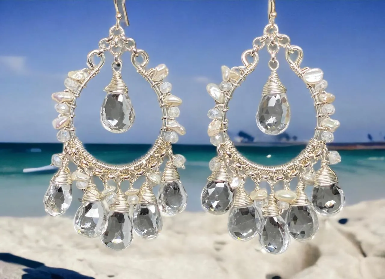 Crystal Quartz Hoop Chandelier Earrings Sterling Silver